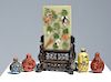Chinese hardstone table screen and four snuff bottles