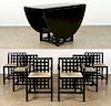 FRENCH EBONIZED OAK DINING TABLE AND SIX CHAIRS