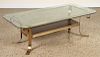 BRONZE AND GLASS COFFEE TABLE INSET WALNUT C.1960