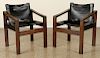 PAIR CAMPAIGN STYLE WENGE WOOD ARM CHAIRS C.1960