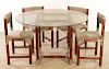 FRENCH WOOD CHROME TABLE AND 4 CHAIRS C.1970