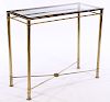 MODERN BRASS PLATED CONSOLE TABLE GLASS TOP 1970