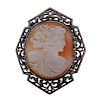 Antique Sterling Silver Shell Cameo Brooch Pin