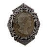 Antique Sterling Silver Lava Cameo Brooch Pin 