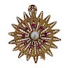 14k Gold Pearl Pink Stone Pendant Brooch 