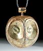 Rare Moche Gilded Copper Bell - Owl - 56 g