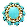 Vintage 18k French Turquoise Center Broach