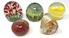 Five Art Glass Floral Paperweights 
