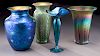 (4) Monumental Lundberg iridescent glass vases,