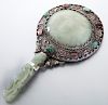 Chinese Qing silver mounted jade hand mirror,
