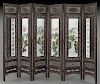 Chinese hardwood & porcelain six panel screen,