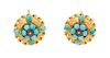 A Pair of 18 Karat Yellow Gold, Silver, Turquoise and Diamond Earrings, 5.40 dwts.