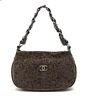 * A Chanel Grey Suede Camellia Bag, 11 x 6 1/2 x 3 inches.