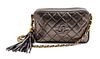 A Chanel Metallic Grey Quilted Leather Bag, 8 1/2 x 5 x 2 1/2 inches.