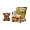 HEYWOOD WAKEFIELD (Attr.) RATTAN ARMCHAIR AND SIDE TABLE