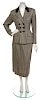 A Hardy Amies Brown and Ivory Wool Houndstooth Skirt Suit,