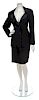 An Hermes Black Wool Tuxedo Skirt Suit, Size 44.