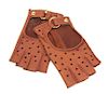 A Pair of Hermes Sienna Perforated Leather Conduit 2 Driving Gloves, Size 6.