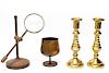 Brass Tabletop Magnifying Glass & Others, 4 Pcs.