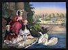 Central Park, New York. Feeding the Swans - Lithograph