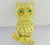 18K Gold Round Cut Green Emerald Owl Brooch / Pin