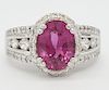 3.77tcw 14K Pink Sapphire Diamond Halo Engagement Ring