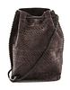 * A Prada Black Embossed Suede Bucket Bag, 11 x 7 1/2 x 4 1/2 inches.