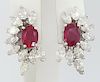 Plat 7.96ct Pinkish Red Burma Ruby Diamond Earrings