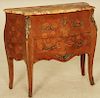 FRENCH MARQUETRY INLAID MARBLE TOP COMMODE