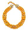 * A Trifari Hand Painted Triple Strand Orange Necklace.