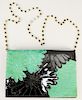 Valentino Garavani "Night" bag or evening purse, appliqued leather and suede, green and black.  ht. 6 in., wd. 9 in., dp. 2 in. <R...