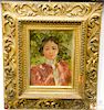 Francis Day (1863-1942),  oil on board,  Bust Portrait of a Woman,  wearing rose dress,  signed lower left: Francis Day,  ...