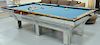 Custom contemporary chrome and rosewood 9 foot pool table, having chrome frame with rosewood or exotic wood rails, matching pool st...