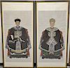 Pair of large framed ancestral portraits, China, Qing Dynasty, 19th/20th century, color on paper, both well painted and detailed port...