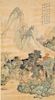Chinese watercolor on silk, mountainous landscape signed top left, 18th/19th century.   image size 26 1/2" x 14 1/2"