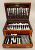 Stieff sterling silver repousse flatware set, Rose pattern, 115 total pieces, all in mahogany box to include 12 dinner forks, 12 salad forks, 18 dinne