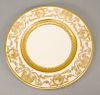Set of twelve Hutschenreuther Selb Bavaria service plates with high relief gold borders, marked: Crown Lion Ivory (some slight wear,...