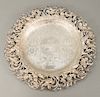 Hansel Sloan & Co. sterling silver tray with floral reticulated borders.  dia. 12 1/2 in., 32 t oz.