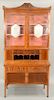 Federal mahogany secretary desk in two parts, upper portion having two glazed doors with center mirror over tambour door with drawer...