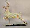Leaping stag weathervane, copper with zinc head, antlers, and ears.  ht. 26 in., lg. 28 in.