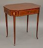 Continental mahogany eight sided stand with inlay and one drawer.  ht. 29 1/4 in., top: 21 1/4" x 27 3/4"