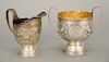 Tiffany & Co. sugar and creamer with repousse bodies, marked: Tiffany & Co. Makers 4974 sterling silver.  sugar: ht. 4 1/4 in., <R...