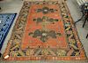 Caucasian Oriental throw rug (wear and tear).  4'10" x 7'  Provenance: Estate of Kenneth Jay Lane