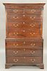 George III mahogany chest on chest in two parts with pull out slide in base, 18th century.  ht. 72 in., wd. 42 in.