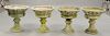 Set of four cement urns on pedestals.  ht. 19 1/4 in., dia. 18 1/2 in.