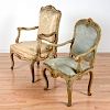 (2) Continental Rococo paint decorated armchairs