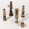 Unmarked German Field Microscope and Three Drum Microscopes