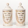 Pair of Gilt-decorated Porcelain Apothecary Jars with Lids
