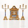 Three-piece Gilt-bronze-mounted and Wedgwood Jasper-inset Clock Garniture