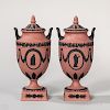 Pair of Wedgwood Terra-cotta and Black Jasper Vases and Covers
